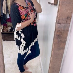 Judith March black floral embroidered swim cover top size small oversized